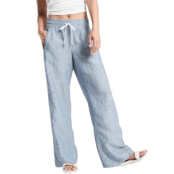 Athleta Cabo Wide Leg Linen Pants Blue Size 12 - Picture 1 of 9